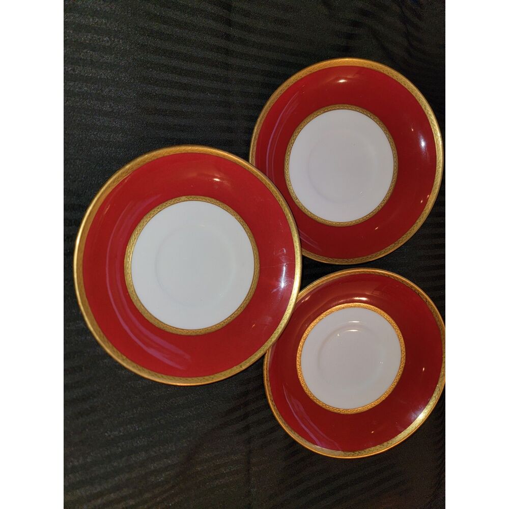 (3) Minton Demitasse Saucer Red with Gold Trim - **See Descr**